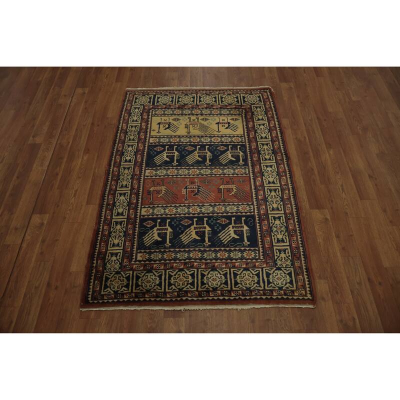 Hand Knotted Oriental 100% Wool Carpet Traditional Tribal Oranges & Rust Bokhara Area Rug - 4' 8'' X 3' 2''