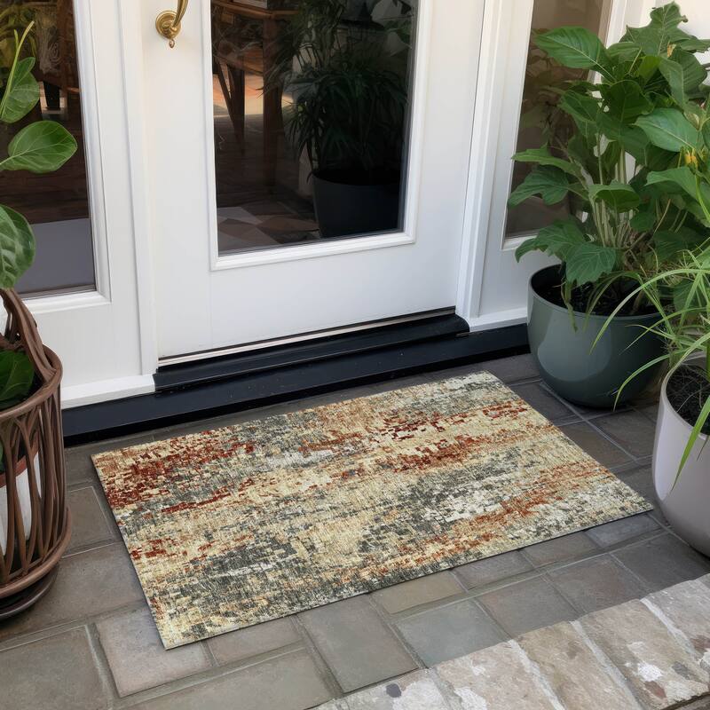 Machine Washable Indoor/ Outdoor Abstract Pixels Chantille Rug - Pewter - 1'8" x 2'6"