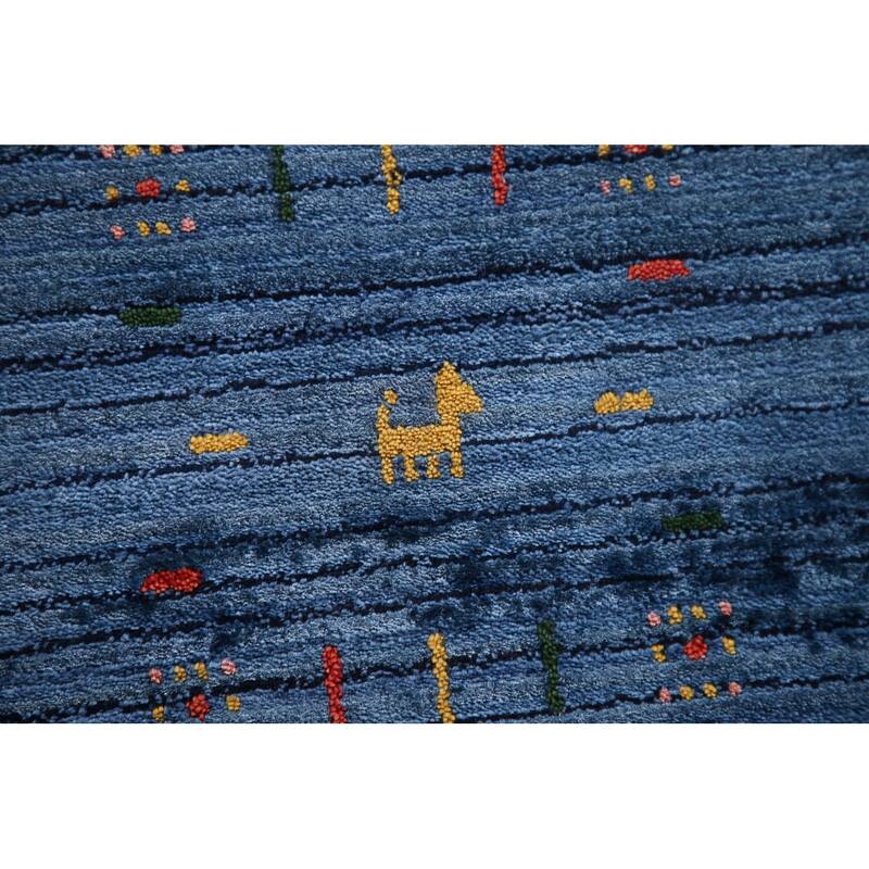 Blue Gabbeh Oriental Area Rug Handmade Living Room Silk Carpet - 8'9"x 11'4"