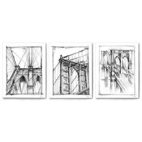 Canvas Triptych 3 Piece Set Brooklyn Bridge Sketches by World Group