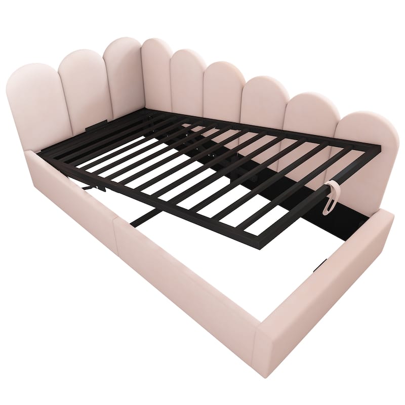 Roomfitters Upholstered Twin Size Ottoman Daybed with Storage, Sofa Bed with Metal Slat Frame, Velvet
