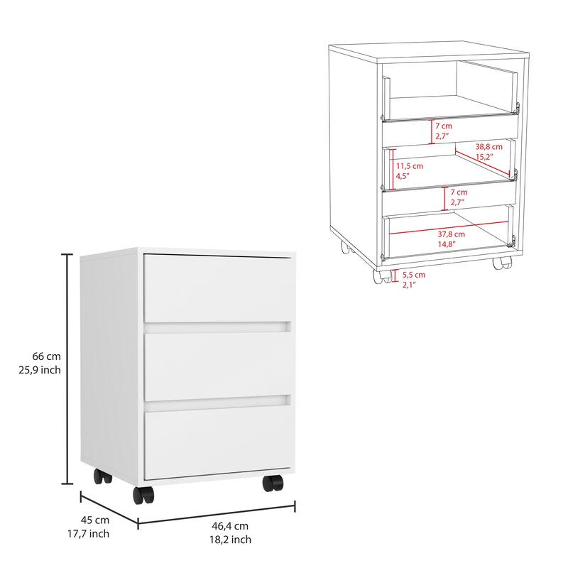 Artemisa 3 Drawer Filing Cabinet, Four Casters, Superior Top