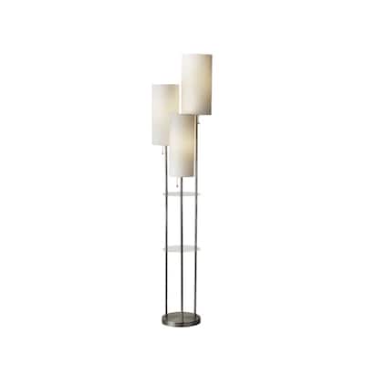 68" Tall Brushed Silver Floor Lamp with 3 Linen Shades and Pull Chains Switch Type for Modern Home Decor - 68”H x 14”W x 14”D