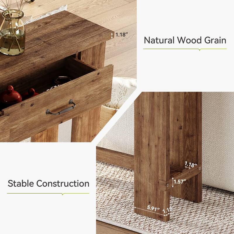 63" Solid Wood Console Table, Entryway Table with Storage