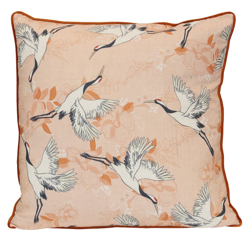 StyleCraft The Blush Crane Garden Chinoiserie Pillow - Blush Pink - 22" x 22" - Blush Pink