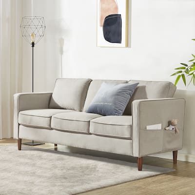 HANA Modern Linen Sofa w/ Arm Pockets by Crown Comfort