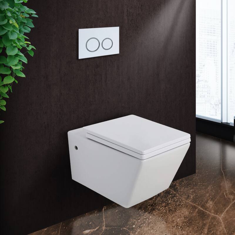 Toilet Combo Set - Toilet Bowl With Soft-Close Seat, 2"x 4" Concealed Tank And Carrier System, Push Buttons Included. - White Round - Push Plates (Plastic)