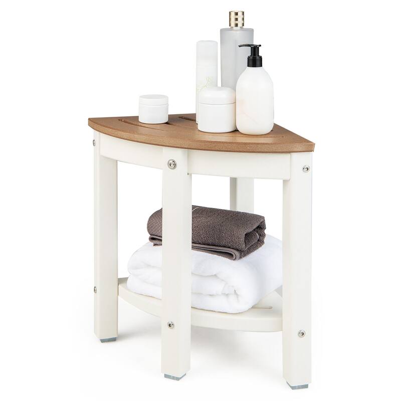 Gymax 2-Tier Corner Shower Bench Stool Waterproof Bathroom Stool Heavy - Brown
