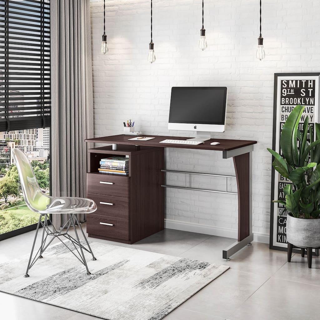 Compact Computer Desk with Ample Storage, Moisture-Resistant Finish, and Elevated Design for Office Organization