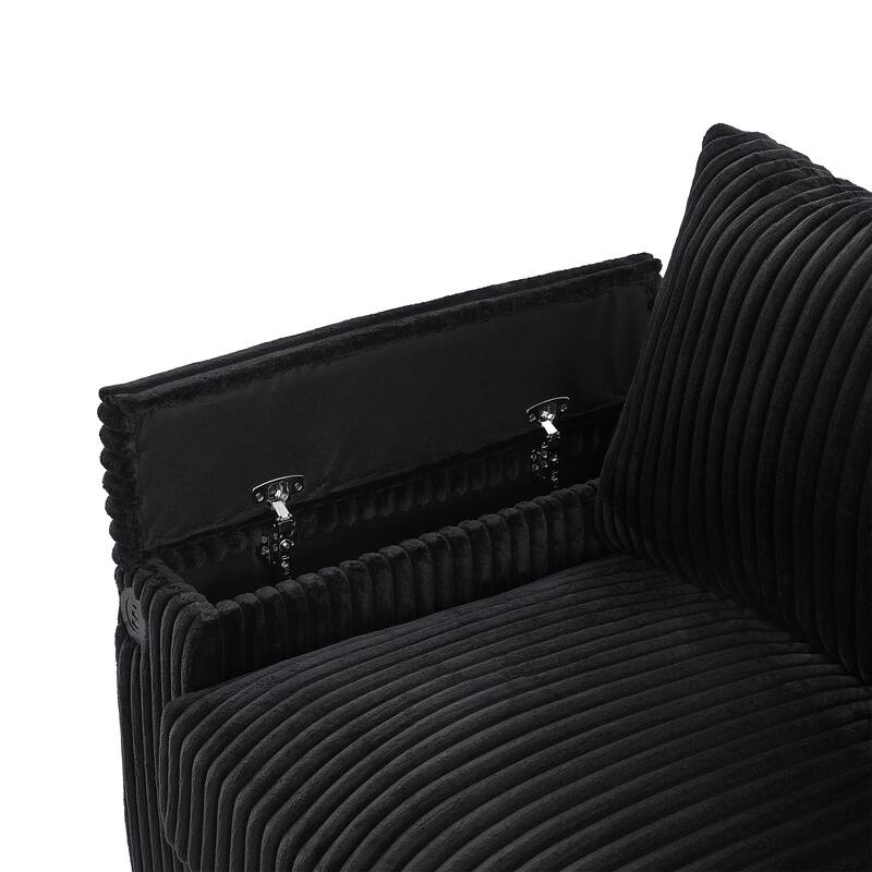 133" Corduroy 4-Seater Sofa with USB Ports, Flip-Top Cup Holders, and Hidden Storage