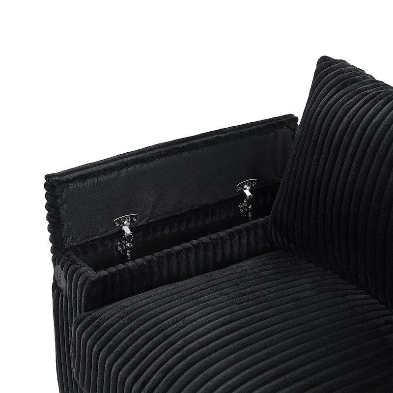 133" Corduroy 4-Seater Sofa with USB Ports, Hidden Storage Arms & Flip-Top Cup Holders