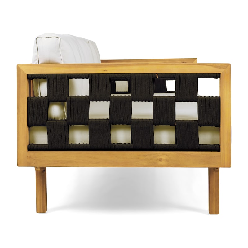 Christopher Knight Home - Modern Outdoor Patio Acacia Wood 3-Seater Daybed Sofa with Cushions, Rope Square Armrest & Teak Finish