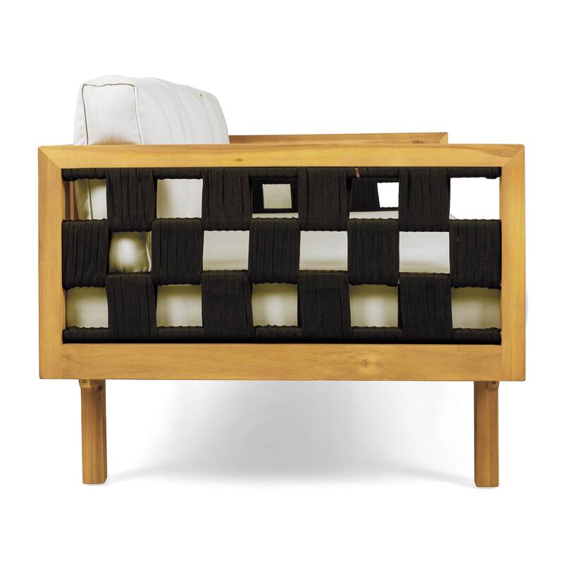 Christopher Knight Home Solenne Acacia Wood 3 Seater Daybed and Coffee Table with Cushion