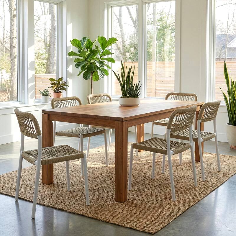 Set of 2 Belen Beige Woven Rope Fabric Dining Chair with Plastic Frame