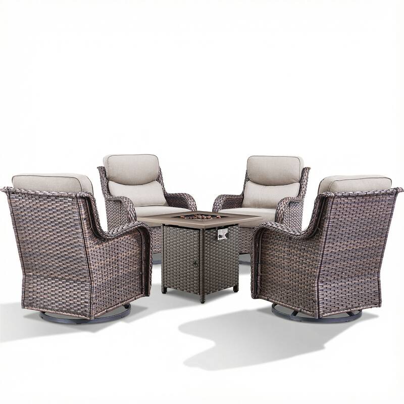 Pocassy Outdoor Propane Fire Pit Table with Sofa Swivel Chair Funiture Set.