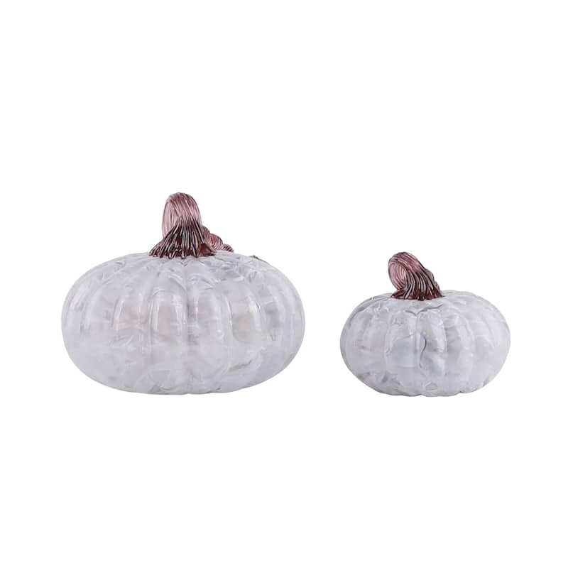 Transpac Glass 7.48 in. Gray Harvest Smokey Pumpkins Set of 2