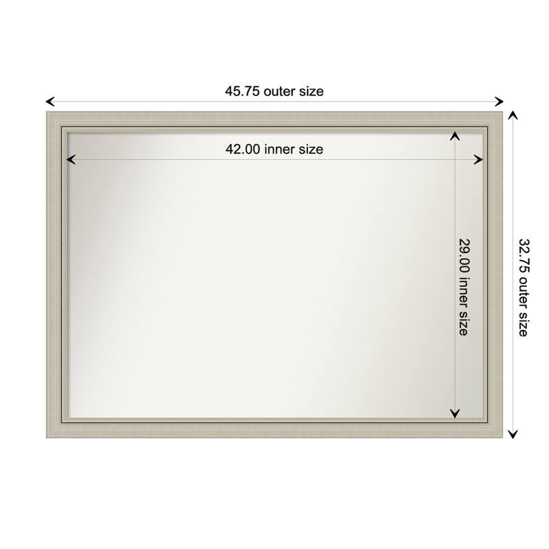 Romano Silver Narrow Framed Non-Beveled Custom Wall Mirror, Bathroom Vanity Mirror - Outer Size: 45.75 x 32.75
