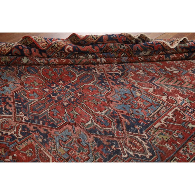 Pre-1900 Antique Heriz Serapi Persian Rug Handmade Wool Carpet - 7'10"x 10'6"