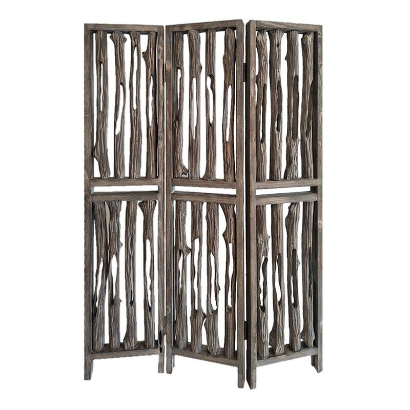 HomeRoots 71" Brown Folding Three Panel Screen Room Divider - 53' X '71' X '3
