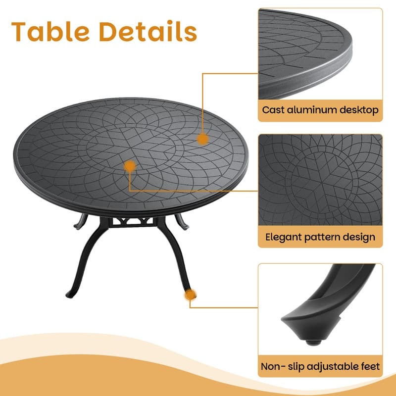 7-Piece Aluminum Round Outdoor Patio Dining Set, 6 Cushioned Swivel Chairs, Table, All-Weather Frames