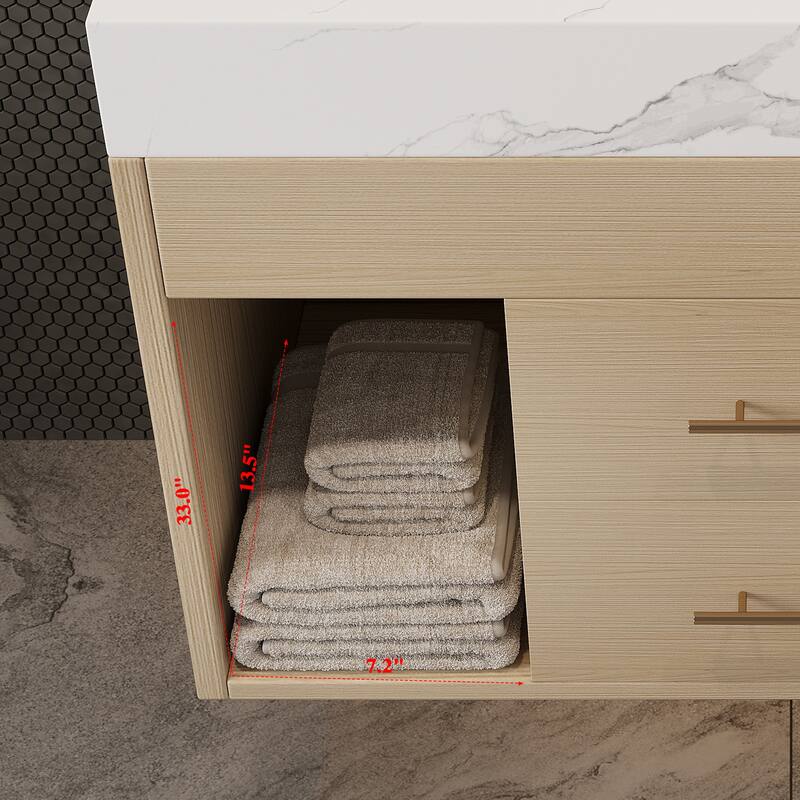 29.9" Modern Floating Bathroom Vanity with Sintered Stone Top Ceramic Undermount Sink Wall-Mounted for Small Bathrooms