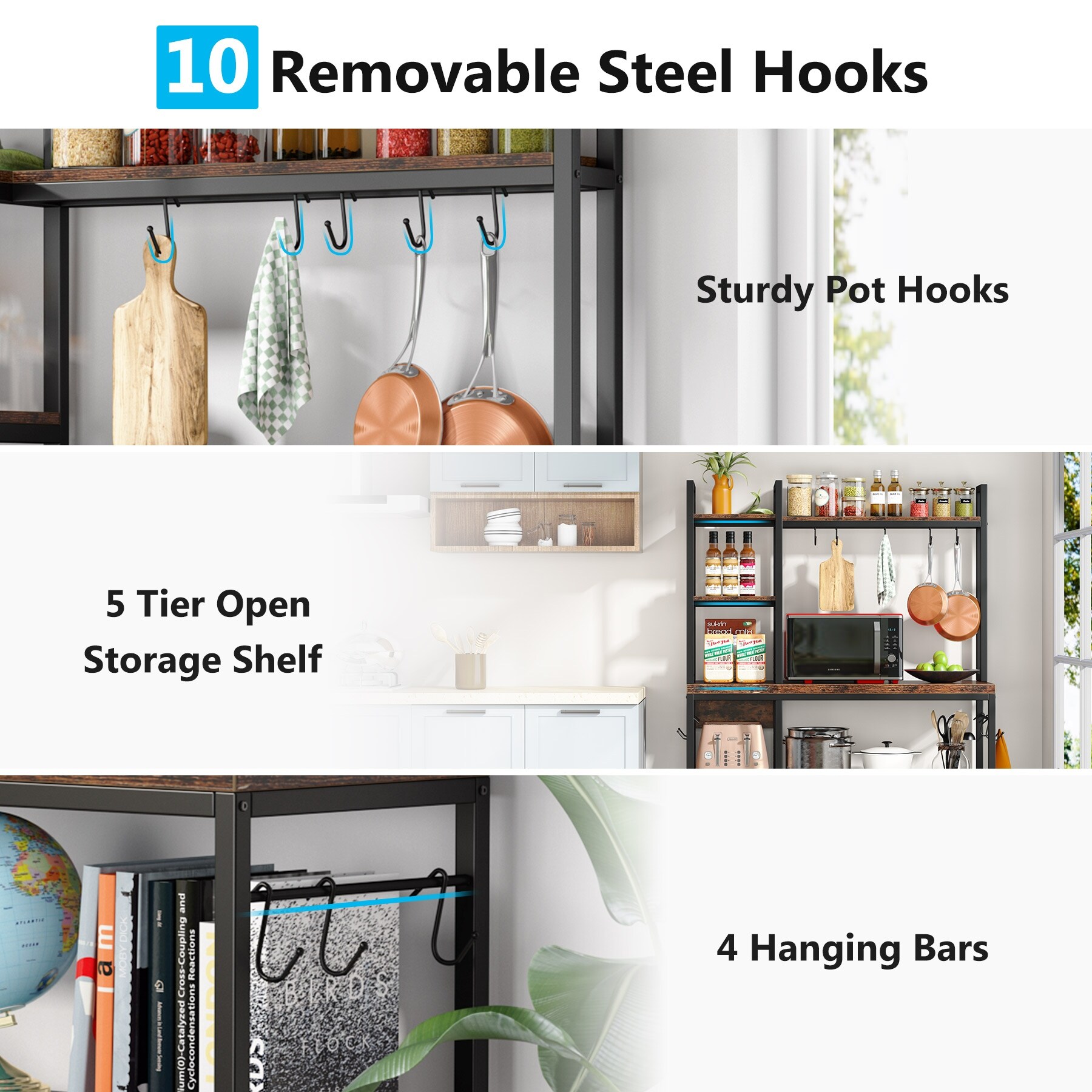 Bakers rack 2025 with pot hooks