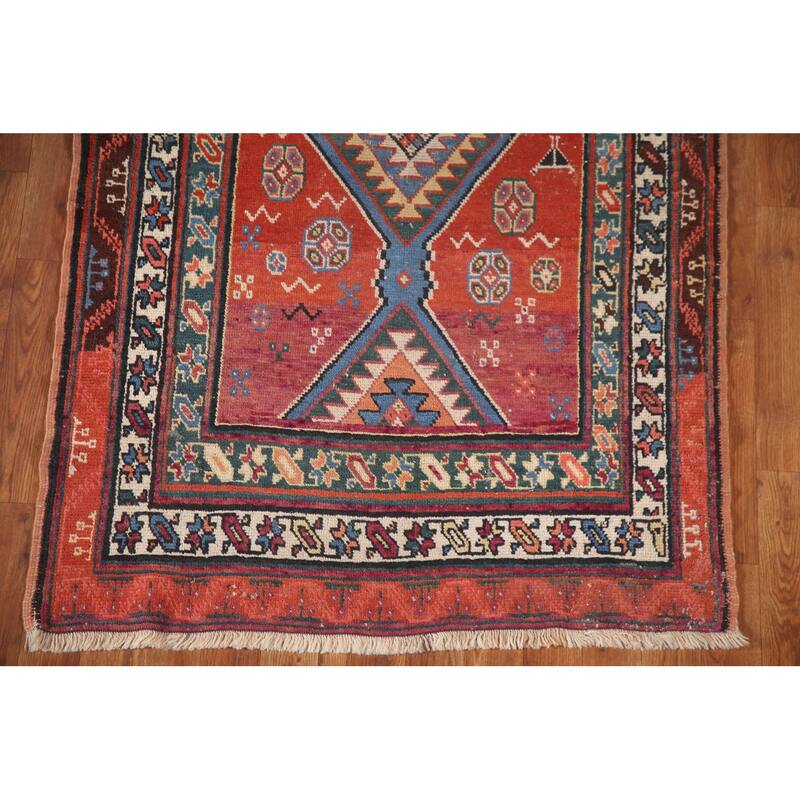 Red Antique Heriz Bakhshayesh Persian Runner Rug Handmade Wool Carpet - 3'3"x 15'8"