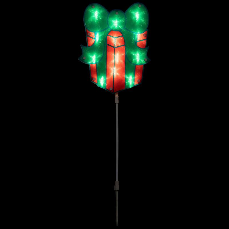 Lighted Holographic Gift Box Outdoor Christmas Pathway Markers - 24.5" - Set of 3 - Red