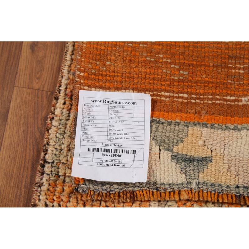 Geometric Oushak Oriental Vintage Runner Rug Handmade Wool Carpet - 2'6"x 8'0"