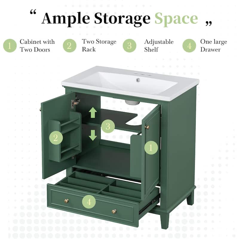 Roomfitters 30" Bathroom Vanity Base Only without Sink Multi-Functional Cabinet with Doors and Drawer MDF Frame