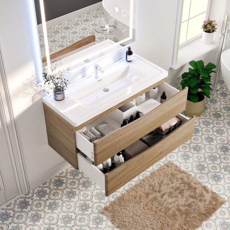 Eviva Smile 48"W White Oak Bath Vanity with WH Acrylic Top
