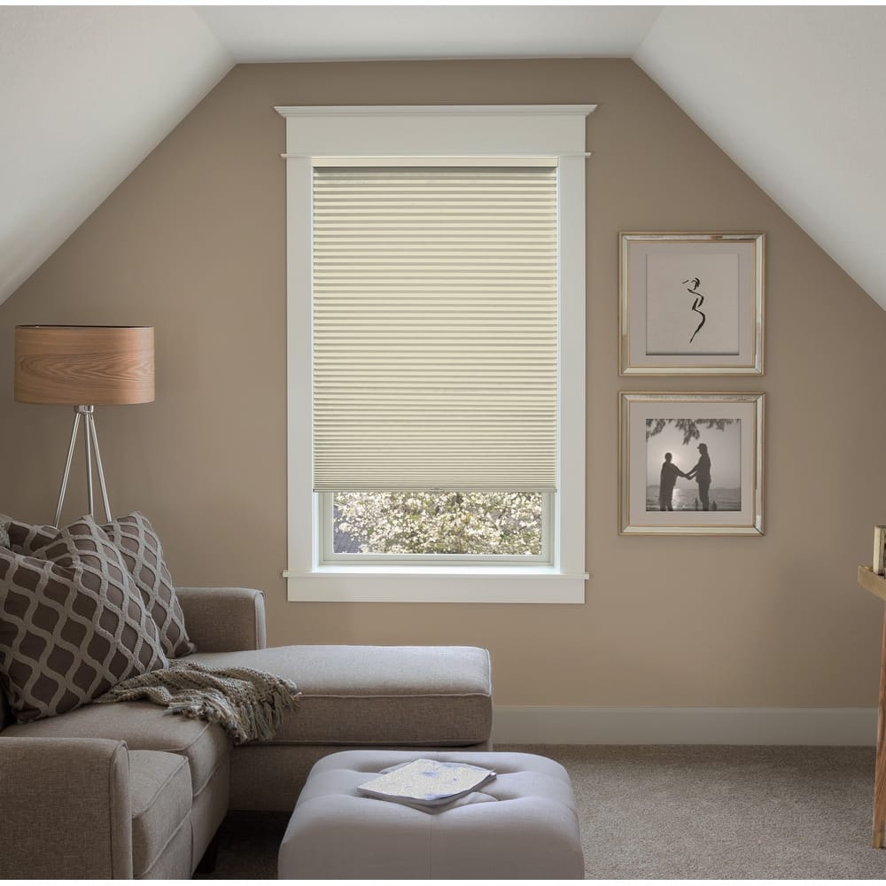 BlindsAvenue Custom 3/4" Pleat, Cordless Cellular Shades, Color Natural Taupe, Blackout Fabric