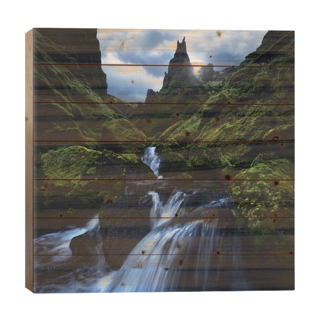 Moody Green Canyon In Iceland Print On Wood by Daniel Gastager - Multi-Color