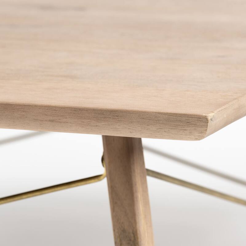 HomeRoots Square Solid Wood Top & Legs Coffee Table Wmetal Bracing - 40