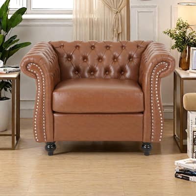 PU Tufted Accent Chair with Chesterfield Design, Nailhead Accents, and Foam-Pocket Spring Seat
