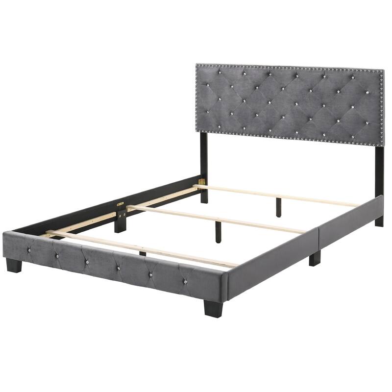 Upholstered Tufted Jewel Full Panel Bed - 77" - Gray