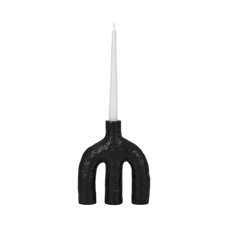 Sagebrook Home Volcano Texture Double Arched Taper Holder, Black