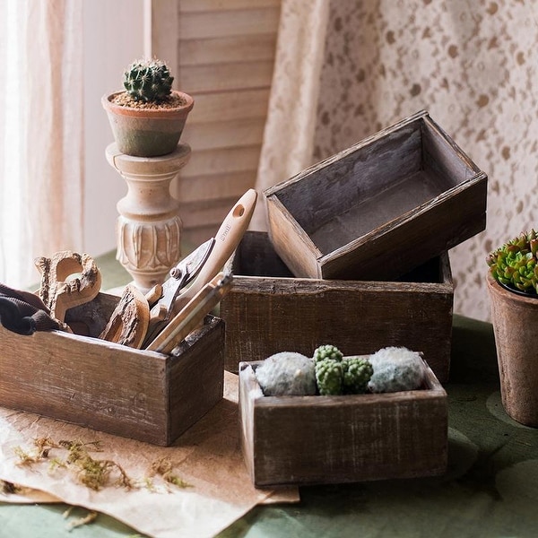 RusticReach Rectangular Solid Wood Table Box Set of 3