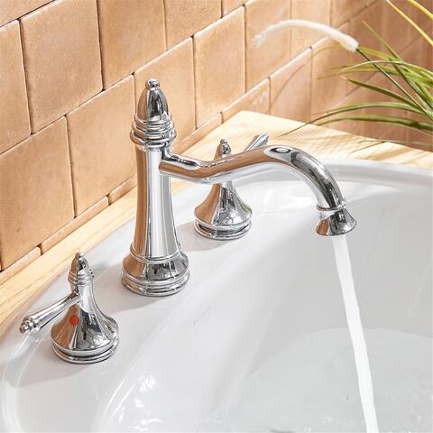 Chrome Waterfall 3 Hole 2 Handle Widespread Bathroom Faucet