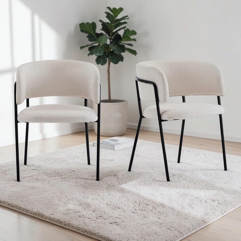 Upholstered Arm Dining Chair Set of 2, Modern Stylish Padded Seat Kitchen Chairs with Armrest