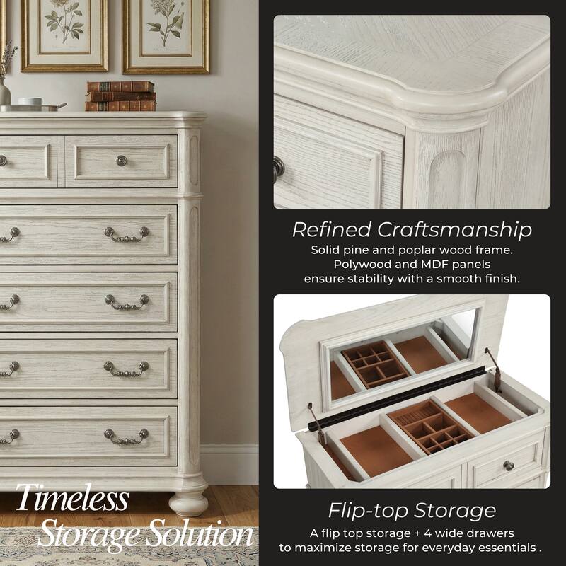 Roundhill Furniture Nelson French Traditional 6-Piece Bedroom Set, Antique White