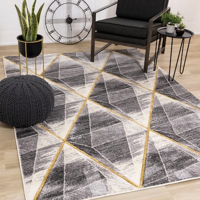Summit Collection - Grey/White/Yellow Geometric Diamonds Rug