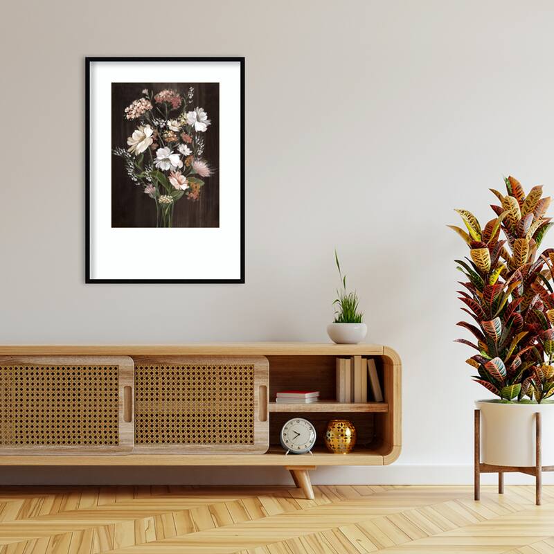 Gentle Blooms on Dark Canvas No. 2 by Alex Black Wood Framed Wall Art Print