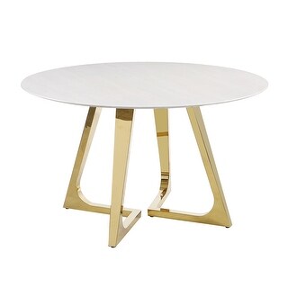 Round Marble Dining Table with Stainless Steel Base in White and Gold ...