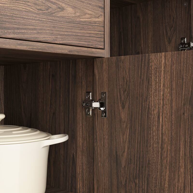 Kitchen Pantry with Bakers Racks, Freestanding Sideboard Cupboard with Reeded Glass Doors, Wood Cupboard with Microwave Stand