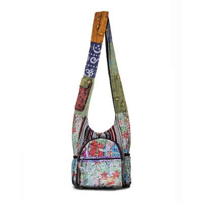 Kathmandu Collection Vintage Patchwork Hobo Bag with Water Bottle Pockets