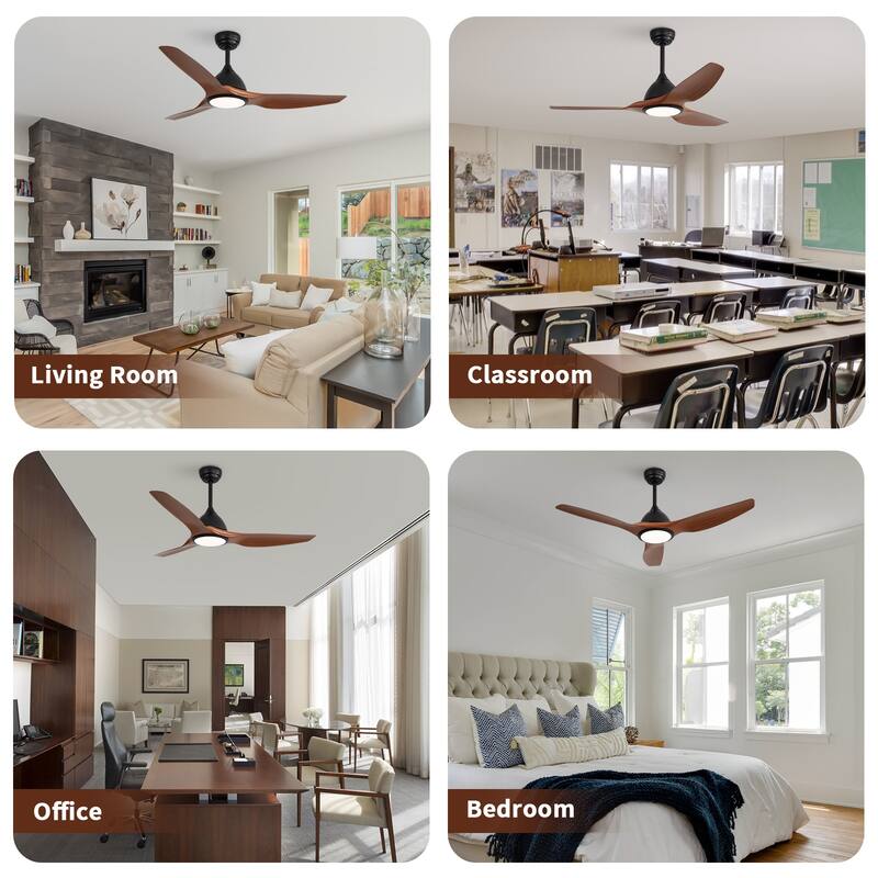 Sofucor 42"/48"/ 52"/60"Noiseless Walnut Wood Ceiling Fan with Remote Control, Integrated Light Optional