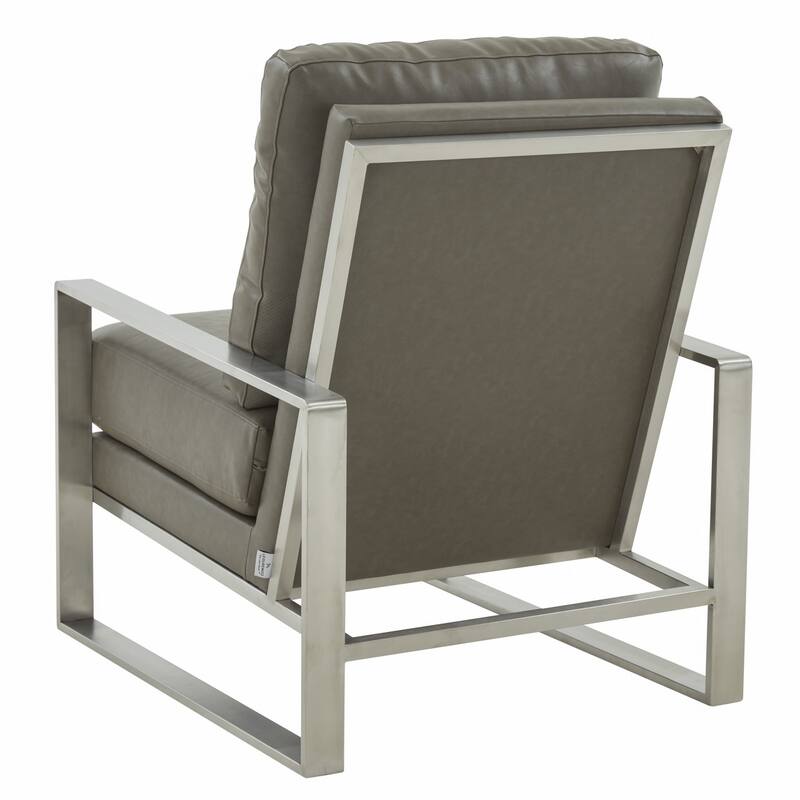 Jefferson Contemporary Leather Accent Armchair with Silver or Gold Frame, Removable Cushions, and Durable Spring-Supported Seat