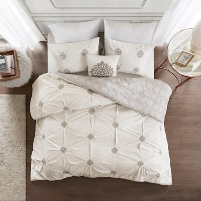 Madison Park Edna Embroidered Cotton Reversible Duvet Cover Set