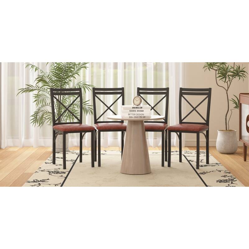 VECELO Metal Dining Chairs Set of 4 PU Leather Dining Chairs Set with X-Shaped Backrest for Kitchen & Dining Room Chairs
